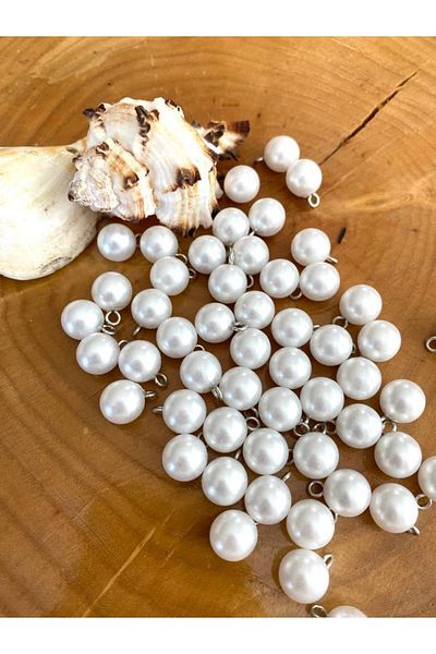 canan dizayn Metal Leg Pearl Ball Button 11 mm White (12Pcs)