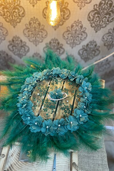 ZEYMERADE منديل زمردي أخضر زمردي أخضر للعروس والعريس مزين بحجر ريش الزمرد الأ...