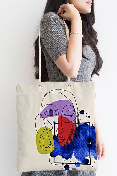 Realhomes Watercolor Face Motif Digital Printed Decorative Zippered Fabric Shoulder Bag