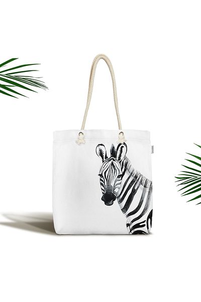 Realhomes Geantă de plajă din țesătură cu fermoar, imprimată digitală cu design special Zebra
