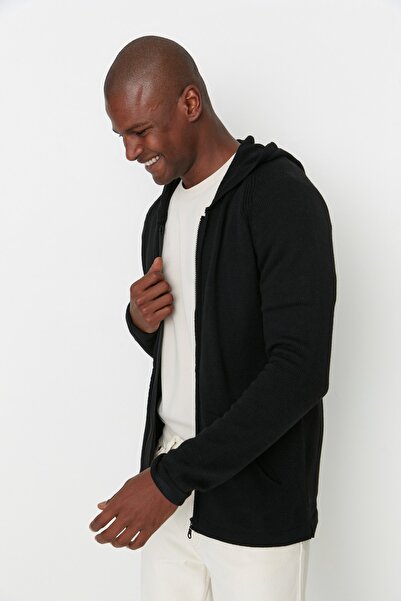 Trendyol Collection Black Slim Fit Cardigan with Hood - TMNAW22HI1249