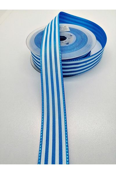 Hobigram Panglică din tafta cu dungi albastre 2,5 cm 2 metri – Panglică, design elegant, accesoriu pentru femei – Panglică – Kurde