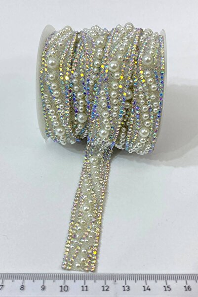 Hobigram Декоративна стрічка з перлами, що приклеюється праскою, з камінцями, аплікація 1 м – Декоративна стрічка, стильний дизайн – Deko