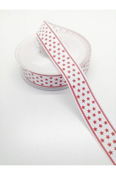 Hobigram Κόκκινη Λευκή Αστέρια Grosgrain Κορδέλα 2,5 εκ. 3 μέτρα – Κορδέλα, Κομψό Σχέδιο, Γυναικείο Αξεσουάρ – Κορδέλα