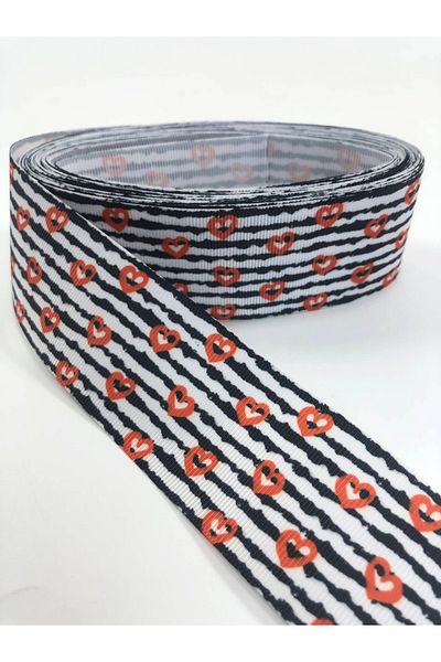 Hobigram Μαύρο και άσπρο ριγέ μοτίβο μικρή καρδιά Grosgrain κορδέλα – κορδέλα, κομψό σχέδιο, γυναικείο αξεσουάρ – Ku