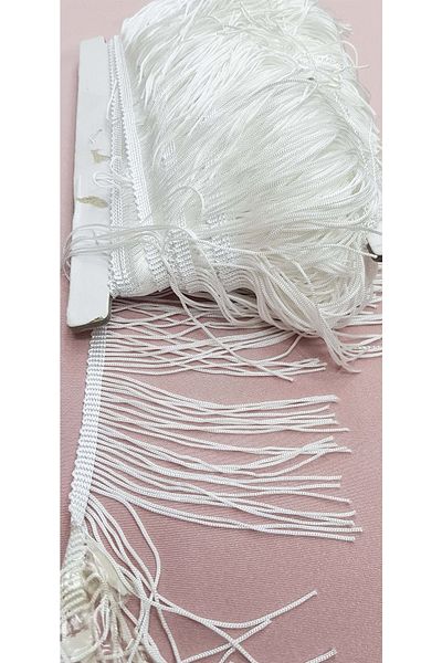 Hobigram Λευκή κορδέλα με φούντα 10 cm 1 Mt-sp-1046 – Διακοσμητική κορδέλα, κομψό σχέδιο, γυναικείο αξεσουάρ – διακόσμηση