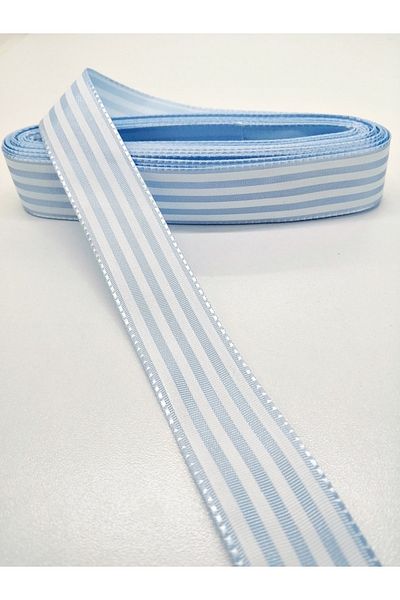 Hobigram Baby Blue ριγέ ταφτά κορδέλα 2,5 cm 2 μέτρα – κορδέλα, κομψό σχέδιο, γυναικείο αξεσουάρ