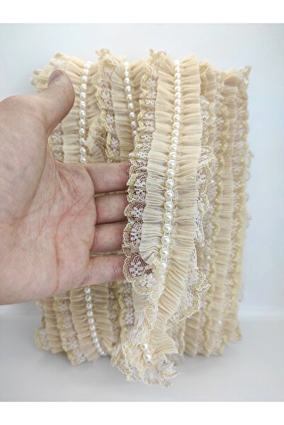 Hobigram Vizon Sarı Simli Incili Fırfır Kurdele – Kurdele