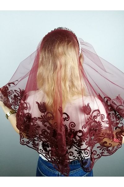Hobigram طقم فستان زفاف موديل توليب بورجوندي – تصميم خاص، إكسسوار، إنتاج عالي الجودة، طراز مميز – إكسسوارات الزفاف