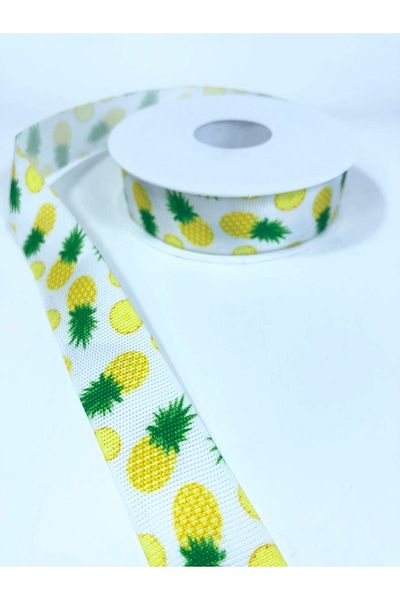 Hobigram Πολύχρωμη κορδέλα Grosgrain με λευκό σχέδιο ανανά – Κορδέλα, κομψό σχέδιο, γυναικείο αξεσουάρ