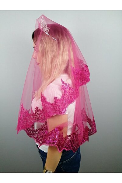 Hobigram Fuchsia Sequined Lace Veil Set – Special Design, Accessory, Quality Production, Eye-Catching Style – Come