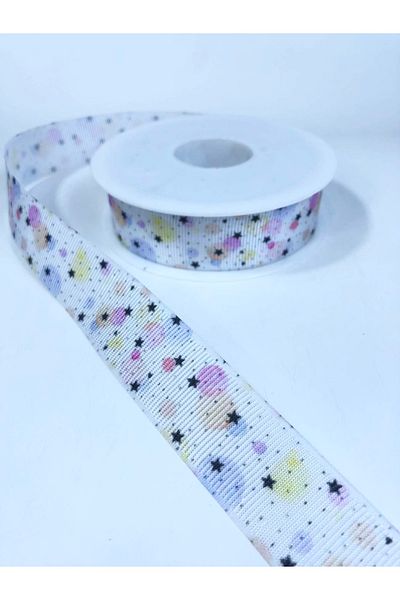 Hobigram White Little Star Pattern Grosgrain Ribbon