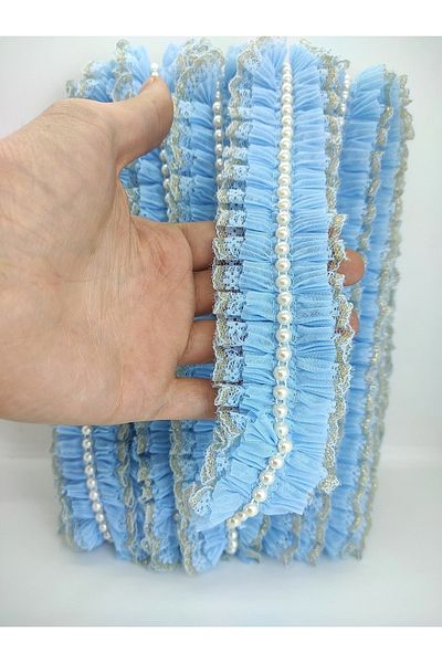 Hobigram Panglică cu volan cu perle cu sclipici albastre și galbene – Design special, accesoriu, producție de calitate, stil atrăgător – K