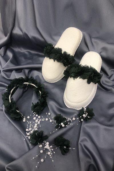 Hobigram Green Floral Maternity Slippers and Floral Crown – Maternity Set, Stylish Design, Women's Accessory – Maternity Set