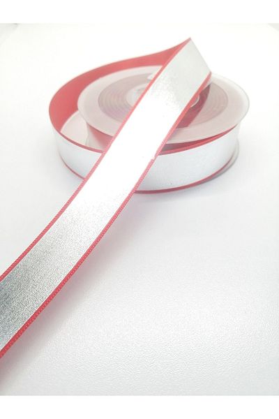 Hobigram Γκρι κόκκινο φύλλο τυπωμένη κορδέλα 2,5 cm 1 μέτρο – κορδέλα, κομψό σχέδιο, γυναικείο αξεσουάρ – κορδέλα