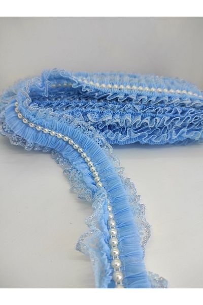 Hobigram Panglică cu volan cu perle cu sclipici argintiu albastru – Design special, accesoriu, producție de calitate, stil atrăgător