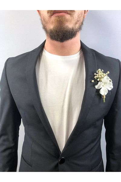 Hobigram Λευκό Floral Cream Chips Groom Boutonniere 5 τεμάχια – Τεχνητό & Ξηρό Λουλούδι, Κομψό Σχέδιο – Τεχνητό Λουλούδι