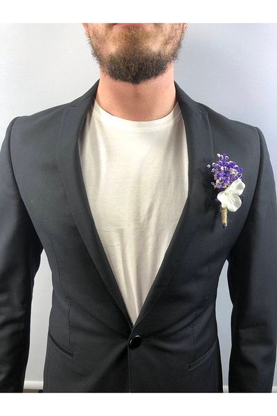 Hobigram Μωβ Chips White Floral Boutonniere – Τεχνητό & Ξηρό Λουλούδι, Κομψό Σχέδιο, Γυναικείο Αξεσουάρ – Ya