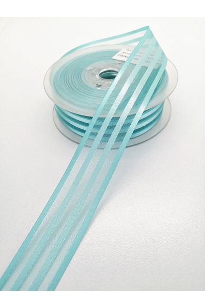 Hobigram Panglică din șifon cu dungi din satin albastru deschis 2,5 cm 1 metru – panglică, design elegant, accesoriu pentru femei