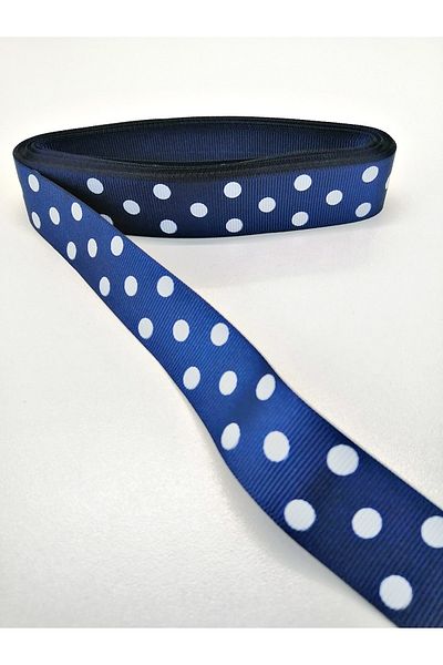 Hobigram Saks Blue Polka Dot Grosgrain Κορδέλα 2,5 cm 1 μέτρο – Κορδέλα, Κομψό Σχέδιο, Γυναικείο Αξεσουάρ – Κορδέλα
