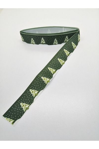 Hobigram Πράσινη Λευκή Πεύκη Κορδέλα Grosgrain 2,5 cm 1 Meter – Κορδέλα, Κομψό Σχέδιο, Γυναικείο Αξεσουάρ