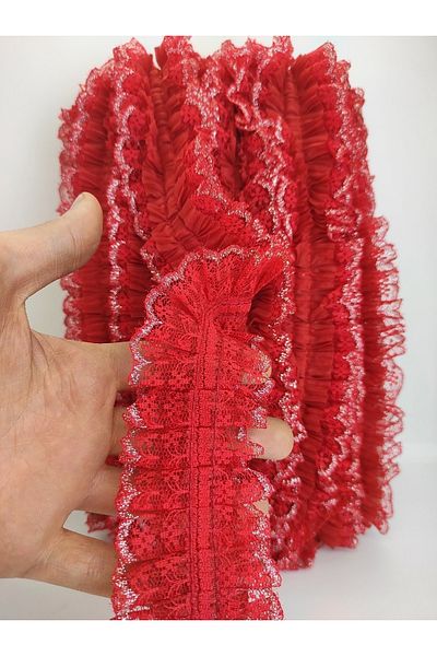 Hobigram Red Silver Glittery Lace Ruffle Ribbon – Ribbon, Stylish Design, Women's Accessory – Ribbon – Kur
