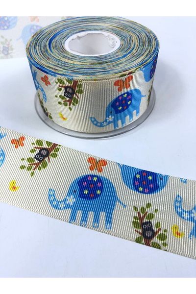 Hobigram Μπλε Μοτίβο Ελέφαντα Grosgrain Κορδέλα Πλάτος 4 εκ. – Κορδέλα, Κομψό Σχέδιο, Γυναικείο Αξεσουάρ – Κορδέλα