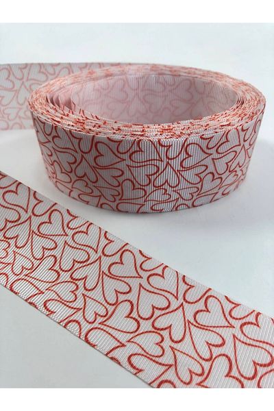 Hobigram Κόκκινη Λευκή Μεγάλη Καρδιά Κορδέλα Grosgrain – Κορδέλα, Κομψό Σχέδιο, Γυναικείο Αξεσουάρ – Κορδέλα