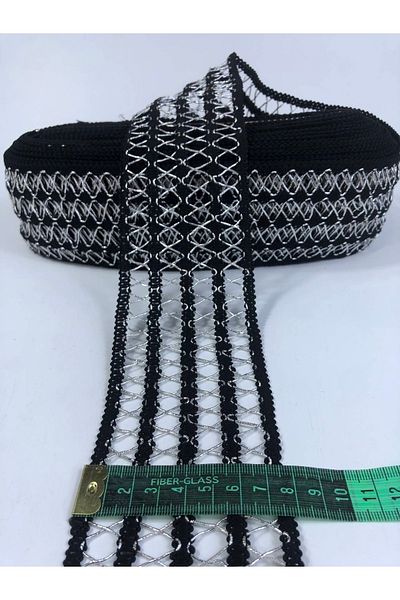 Hobigram Ασημί Glitter Μαύρη Διακοσμητική Κορδέλα με Τέσσερις Ρίγες Σταυρός Λεπτομέρεια – Διακοσμητική Κορδέλα, Κομψό Σχέδιο – Διακόσμηση