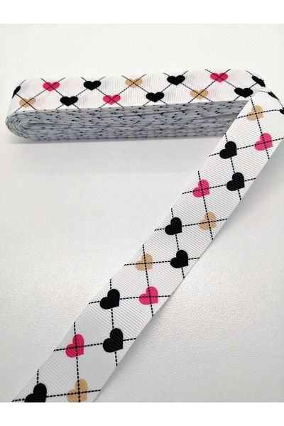 Hobigram شريط Grosgrain منقوش على شكل قلب أبيض 2.5 سم 1 متر