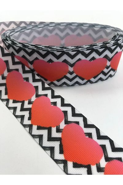 Hobigram Μαύρη κόκκινη μεγάλη καρδιά με σχέδιο Grosgrain Κορδέλα – Κορδέλα, Κομψό Σχέδιο, Γυναικείο Αξεσουάρ – Κορδέλα