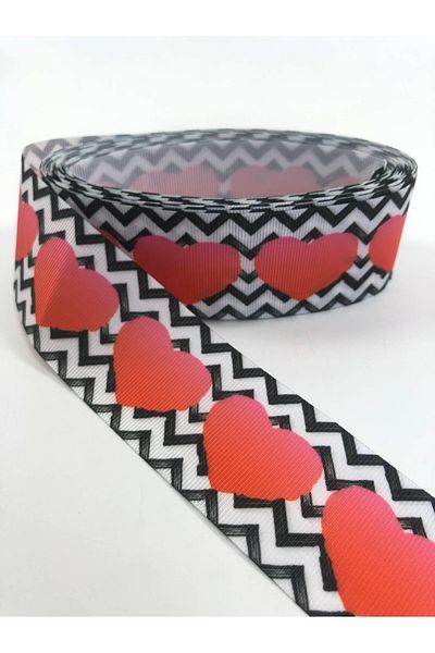 Hobigram Μαύρη κόκκινη μεγάλη καρδιά με σχέδιο Grosgrain Κορδέλα – Κορδέλα, Κομψό Σχέδιο, Γυναικείο Αξεσουάρ – Κορδέλα