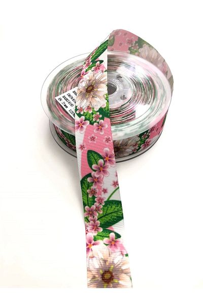 Hobigram Κορδέλα Grosgrain με μοτίβο λουλουδιών 2,5 cm – Ειδικό σχέδιο, αξεσουάρ, ποιοτική παραγωγή, εντυπωσιακό στυλ – Ku