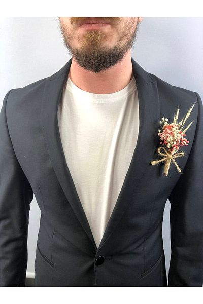 Hobigram Κόκκινο κρεμ τσιπς Boutonniere 5 τεμαχίων – Τεχνητό & ξηρό λουλούδι, κομψό σχέδιο, γυναικείο αξεσουάρ –