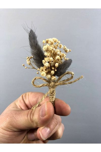 Hobigram Γκρι βαμβακερό γρασίδι Chipsolo Boutonniere 10 τεμαχίων – Τεχνητό & ξηρό λουλούδι, κομψό σχέδιο, γυναικείο αξεσουάρ