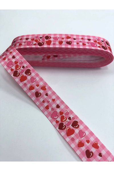 Hobigram Ροζ καρό μικρή μεγάλη καρδιά με μοτίβο Grosgrain κορδέλα – κορδέλα, κομψό σχέδιο, γυναικείο αξεσουάρ – κορδέλα