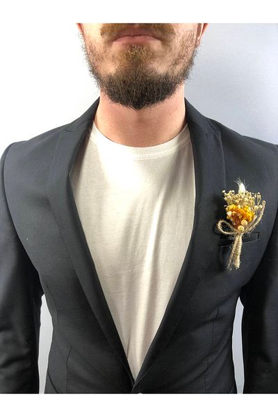Hobigram Κρεμ Τσιπς Πορτοκαλί Βότανα Boutonniere 5 τεμαχίων – Τεχνητό & Ξηρό Λουλούδι, Κομψό Σχέδιο – Τεχνητό Λουλούδι