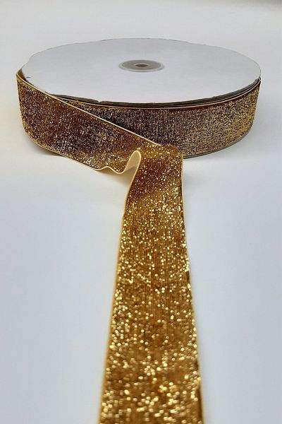 Hobigram Panglică de catifea cu sclipici aurii 4 cm 1 metru – Panglică, design elegant, accesoriu pentru femei – Panglică