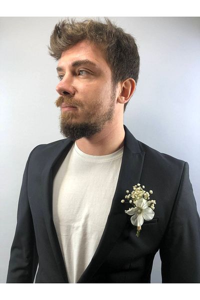Hobigram Λευκό Floral Cream Chips Groom Boutonniere – Τεχνητό & Ξηρό Λουλούδι, Κομψό Σχέδιο, Γυναικείο Αξεσουάρ – Y