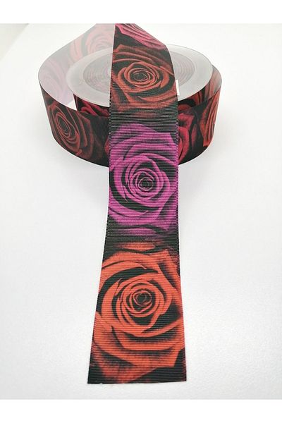 Hobigram Κόκκινο μωβ μοτίβο τριαντάφυλλο Grosgrain κορδέλα 4 cm 2 μέτρα – Κορδέλα, κομψό σχέδιο, γυναικείο αξεσουάρ – Kurd