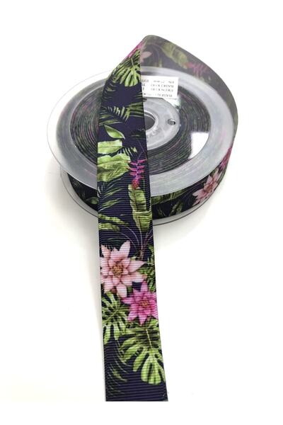 Hobigram Κορδέλα Grosgrain με μοτίβο λουλουδιών 2,5 cm – Ειδικό σχέδιο, αξεσουάρ, ποιοτική παραγωγή, εντυπωσιακό στυλ – Ku