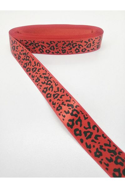Hobigram Κόκκινη κορδέλα Grosgrain με σχέδιο λεοπάρ 2,5 cm 1 μέτρο – Κορδέλα, κομψό σχέδιο, γυναικείο αξεσουάρ – Κορδέλα