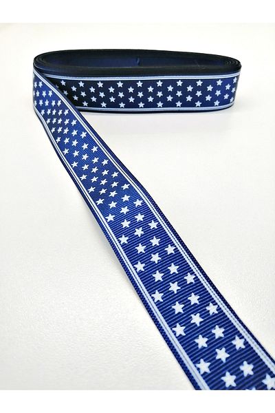 Hobigram شريط Grosgrain مرصع بالنجوم باللون الأزرق الداكن 2.5 سم 1 متر