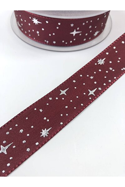 Hobigram Burgundy Star Patterned Taffeta Ribbon Price Is for 1 Meter – Ribbon, Stylish Design, Women's Accessory – Kurd