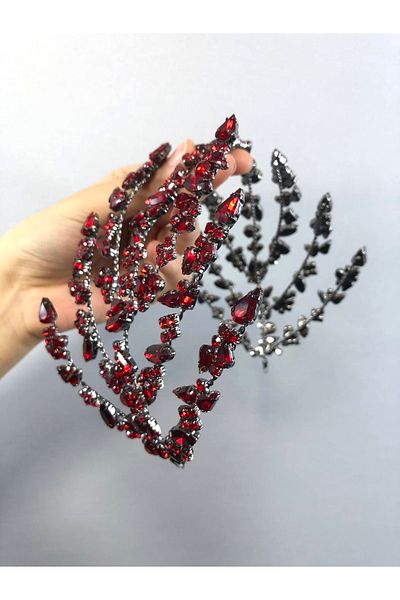 Hobigram Accesoriu de păr roșu dublu față model Zelen Coroana de mireasă – Coroană, piatră de cristal, model elegant – Coroană
