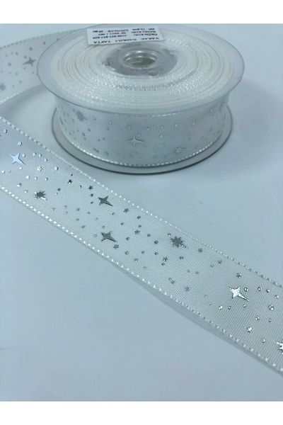 Hobigram Panglică din tafta cu model stea albă Prețul este pentru 1 metru – Panglică, design elegant, accesoriu pentru femei – Kurd