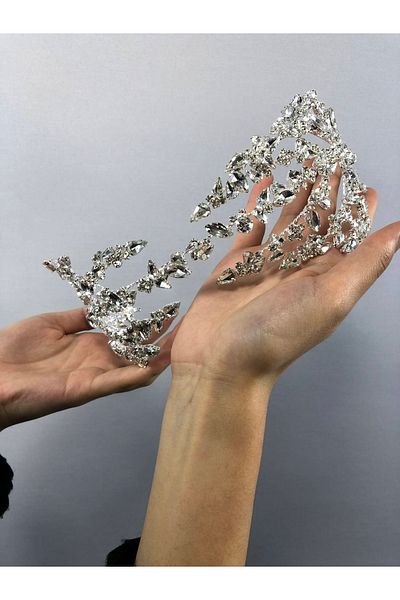 Hobigram Accesoriu de păr model Zelen dublu culoare argintie Coroana de mireasa – Coroana, Piatra de cristal, Model elegant – Coroana