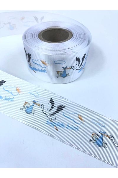 Hobigram Κορδέλα Grosgrain με σχέδιο Stork Πλάτος 4 cm – Κορδέλα, Κομψό Σχέδιο, Γυναικείο Αξεσουάρ – Κορδέλα