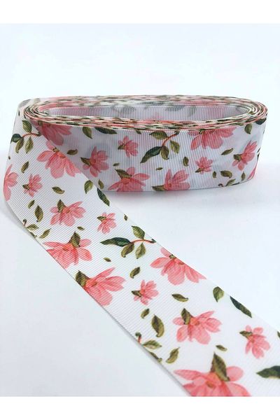 Hobigram Ανοιχτό ροζ λευκό λουλούδι μοτίβο Grosgrain κορδέλα – Κορδέλα, κομψό σχέδιο, γυναικείο αξεσουάρ – κορδέλα