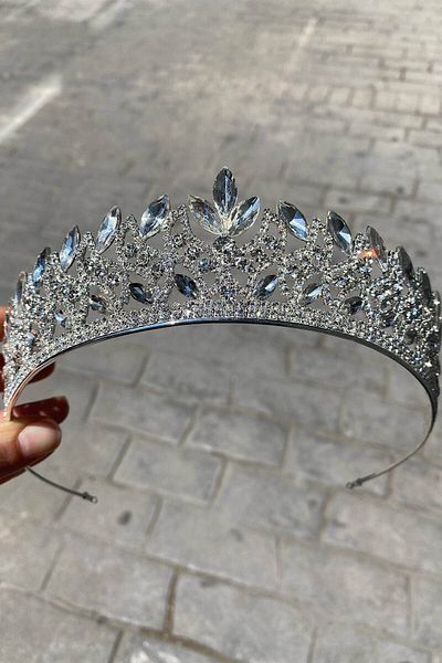 Hobigram Coroana de mireasa Lana din argint cu model de navetă – Coroană, piatră de cristal, model elegant, coroană de mireasă, accesoriu de păr – Coroană